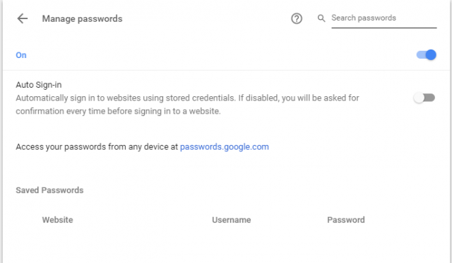 google chrome inbuilt password manager