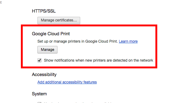 google cloud print manage
