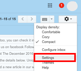 Gmail settings top right