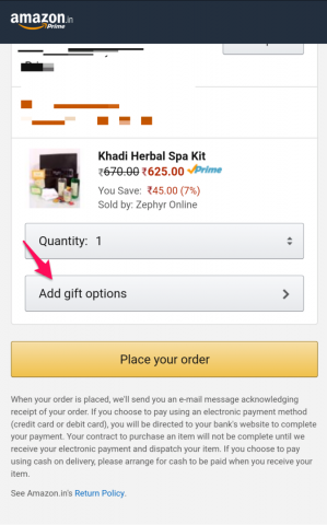 amazon add a gift option, such as a wrapper, personalized message