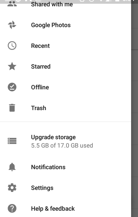 google drive mobile menu