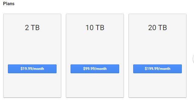 google drive plans 2TB 10TB 20TB