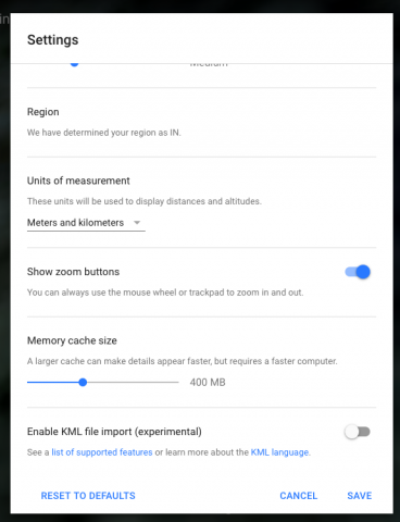 enable KML import on Google Earth Settings