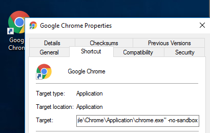 chrome disable sandbox mode