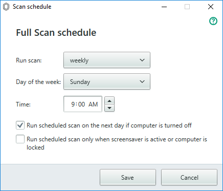 schedule kaspersky free antivirus scanning