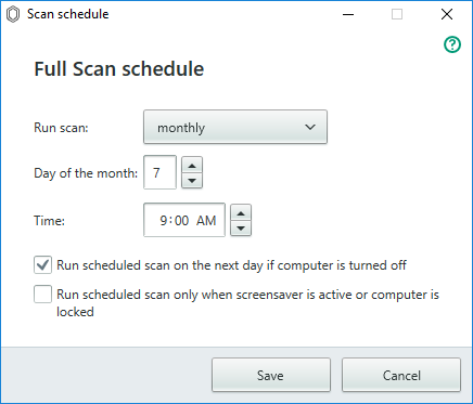 schedule kaspersky free antivirus scanning