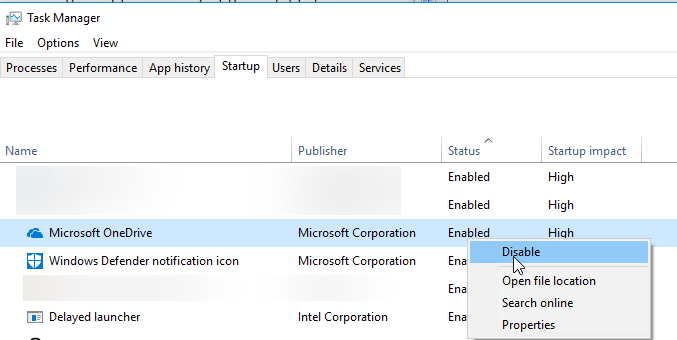 startup applications disable through task manager