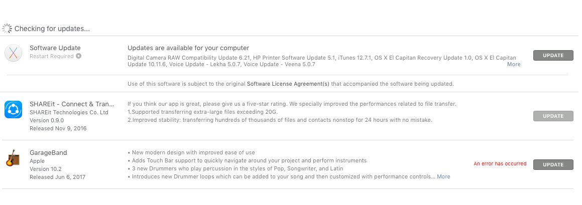 update apps on OSx