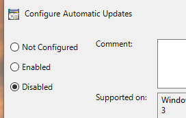 disable windows 10 automatic updating with group policy