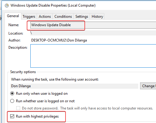 disable windows 10 automatic update with windows task scheduler