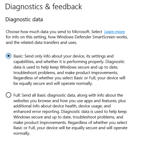 windows 10 diagnostics and feedback