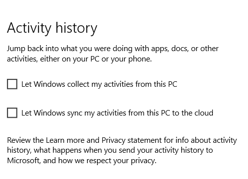 windows 10 activity history