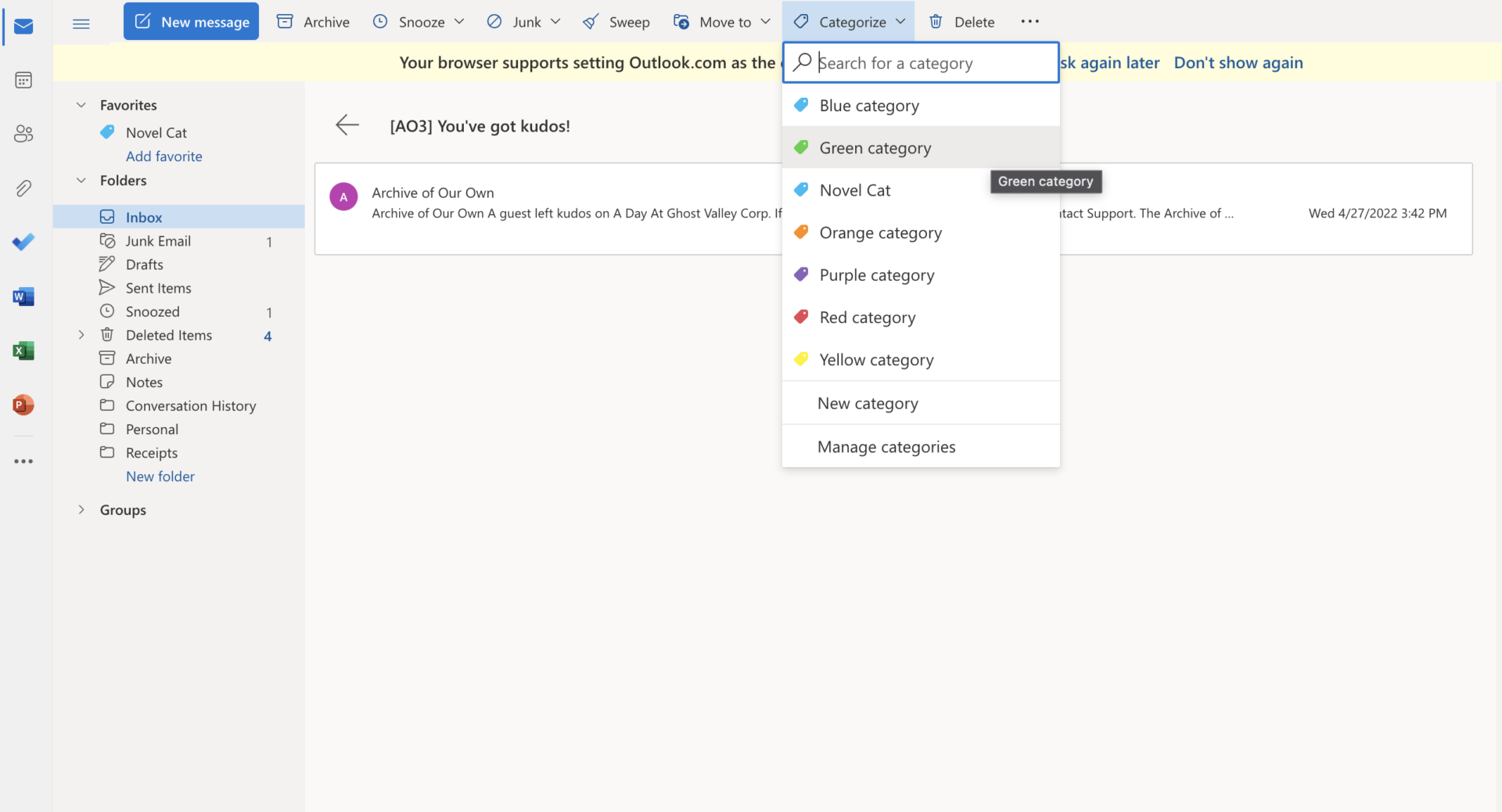 categories in microsoft outlook